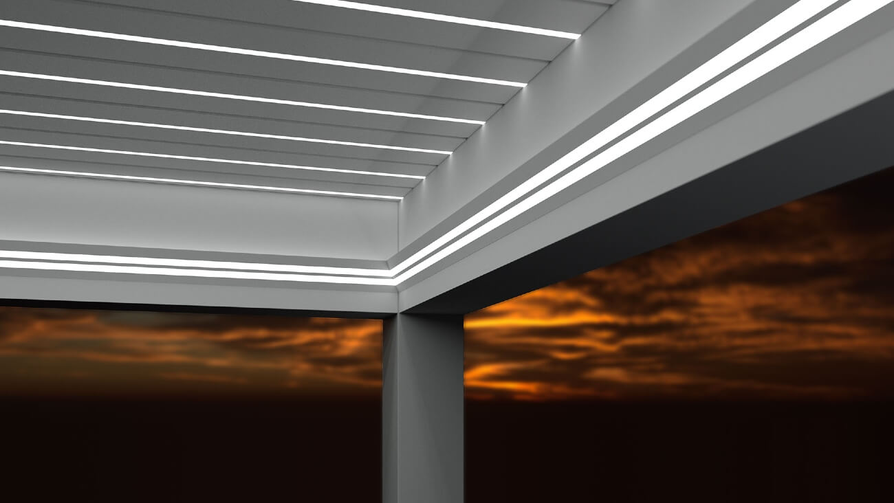 Pergola mit Lamellen und mit LED Beleuchtung